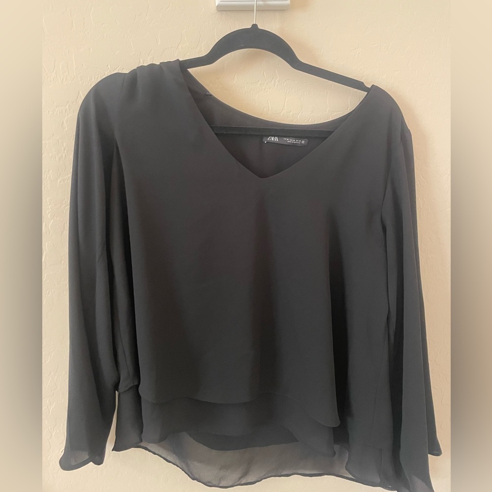 Zara mesh black long sleeve top
